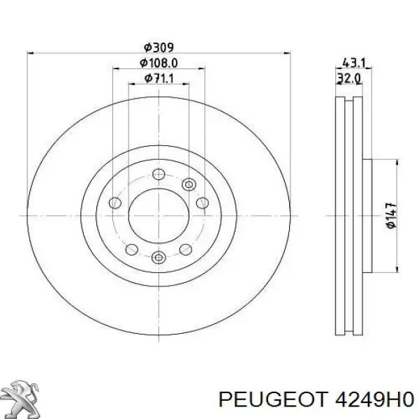 4249H0 Peugeot/Citroen disco do freio dianteiro