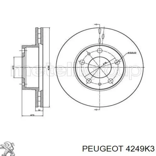 Тормоз дисковый передний Peugeot/Citroen 4249K3 цена, от 52.55 USD