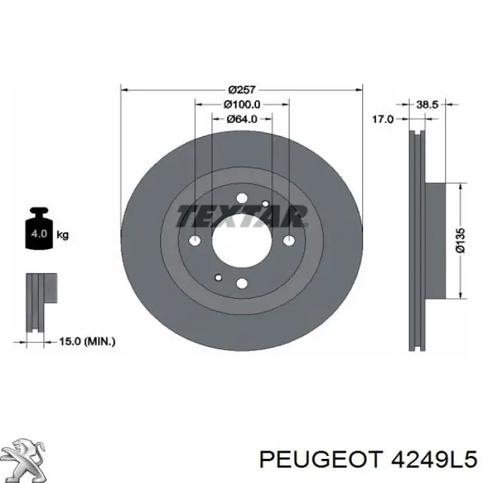 Freno de disco delantero 4249L5 Peugeot/Citroen
