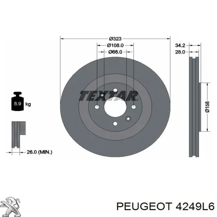 Freno de disco delantero 4249L6 Peugeot/Citroen
