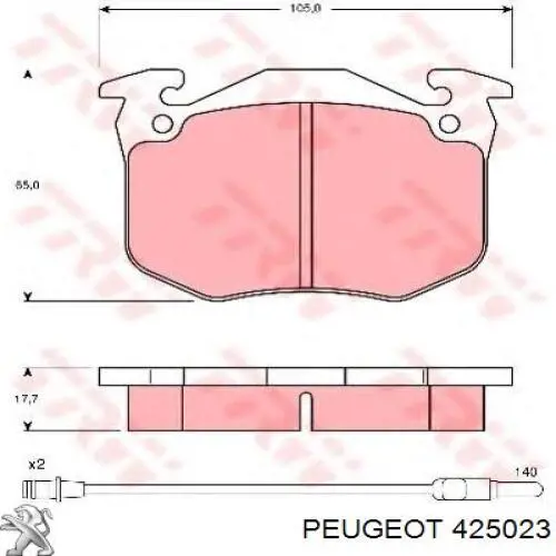 Передние тормозные колодки 425021 Peugeot/Citroen