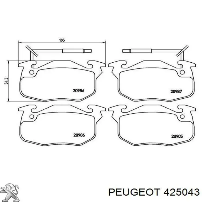 Передние тормозные колодки 425043 Peugeot/Citroen