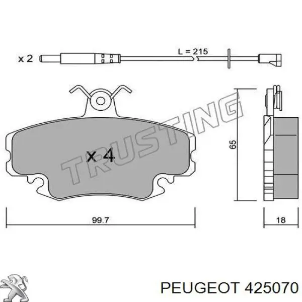 Купить 425070 Peugeot/Citroen Колодки тормозные