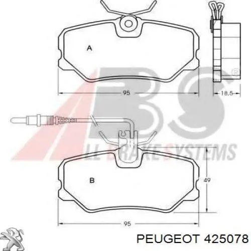 Передние тормозные колодки 425078 Peugeot/Citroen