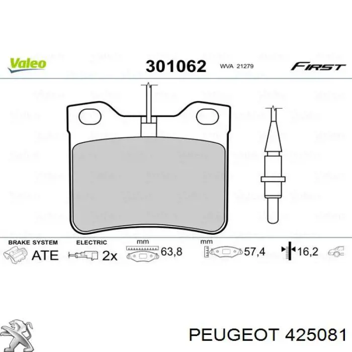 Задние тормозные колодки 425081 Peugeot/Citroen