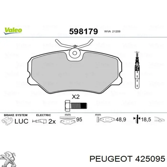 Передние тормозные колодки 425095 Peugeot/Citroen