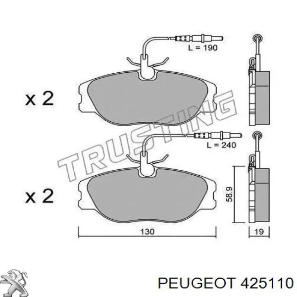 Pastillas de freno delanteras 425110 Peugeot/Citroen