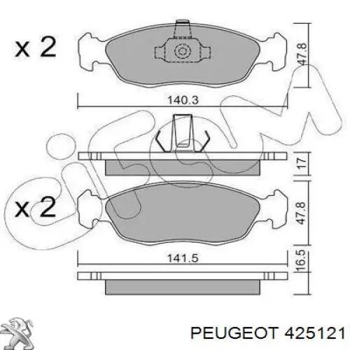 Передние тормозные колодки 425121 Peugeot/Citroen