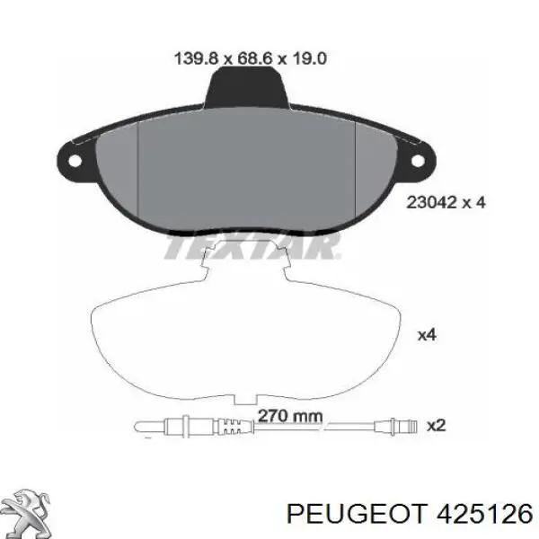 Передние тормозные колодки 425126 Peugeot/Citroen