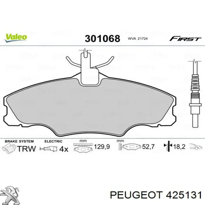 Передние тормозные колодки 425131 Peugeot/Citroen