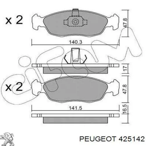 Передние тормозные колодки 425142 Peugeot/Citroen