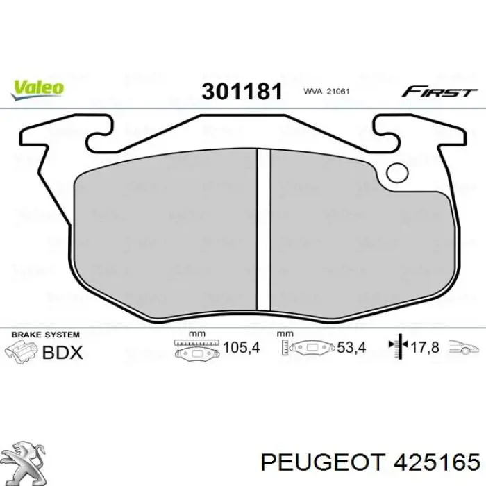425165 Peugeot/Citroen колодки тормозные передние дисковые