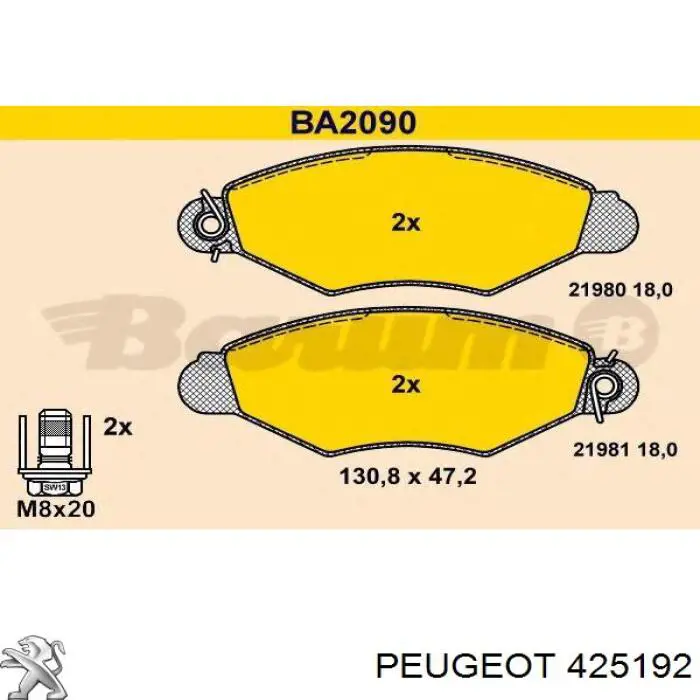 Pastillas de freno delanteras 425192 Peugeot/Citroen