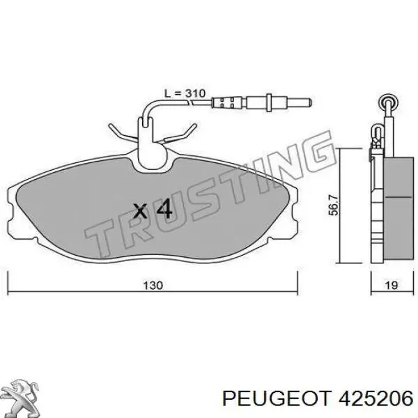 Передние тормозные колодки 425206 Peugeot/Citroen