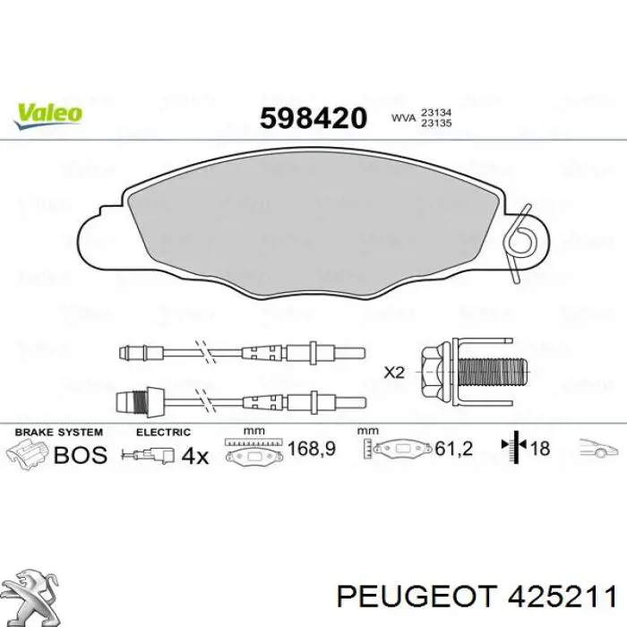 Колодки Peugeot/Citroen 425211 цена, от 27.59 USD
