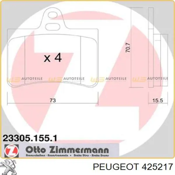 Колодки дисковые  Peugeot/Citroen 425217 цена, от 20.56 USD