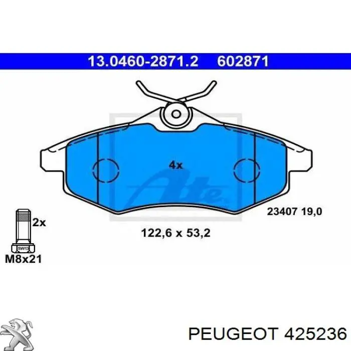 Передние тормозные колодки 425236 Peugeot/Citroen