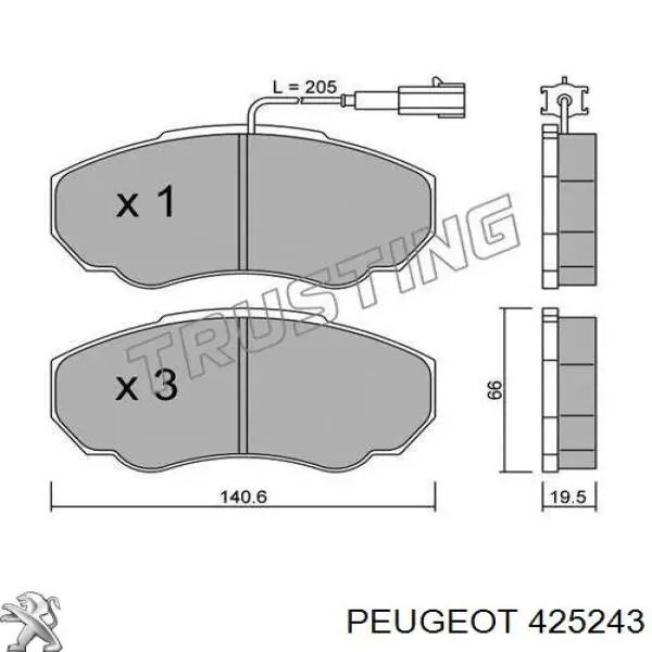 Передние тормозные колодки 425243 Peugeot/Citroen