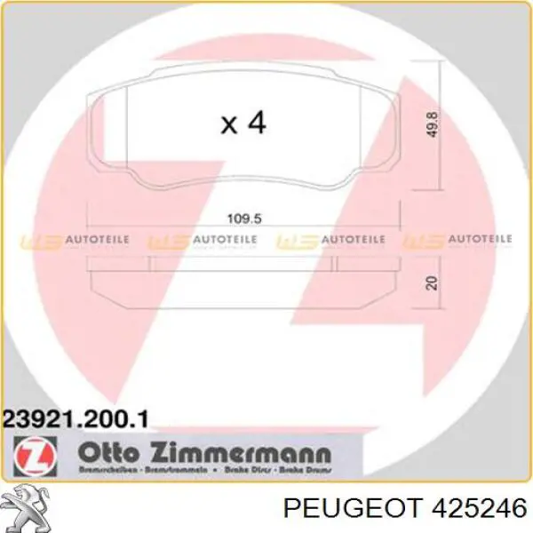 Колодки дисковые  Peugeot/Citroen 425246 цена, от 13.30 USD