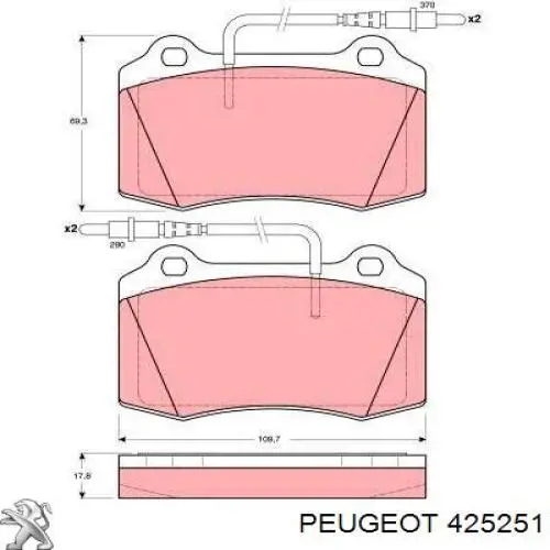 Передние тормозные колодки 425251 Peugeot/Citroen