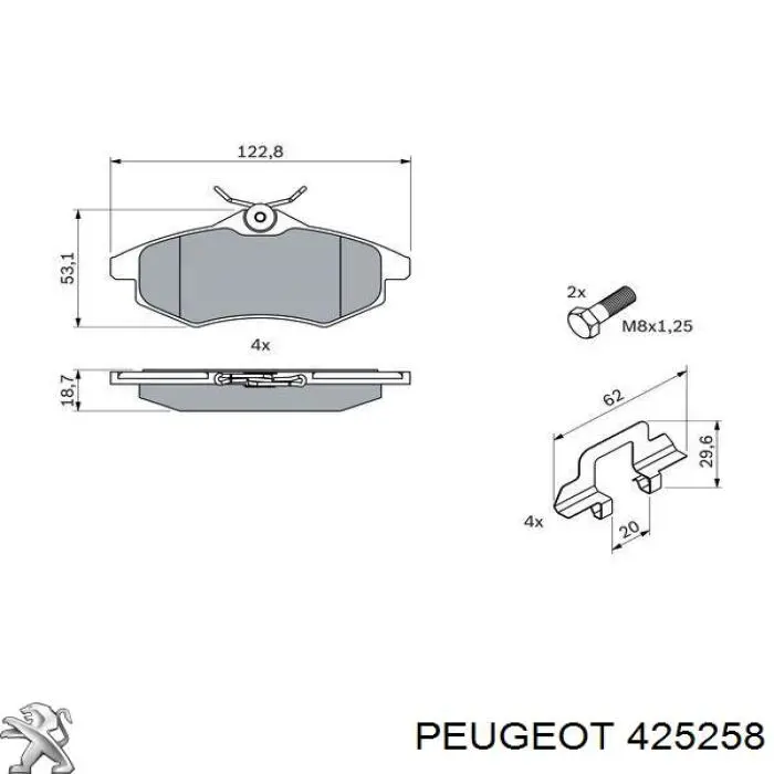 Передние тормозные колодки 425258 Peugeot/Citroen