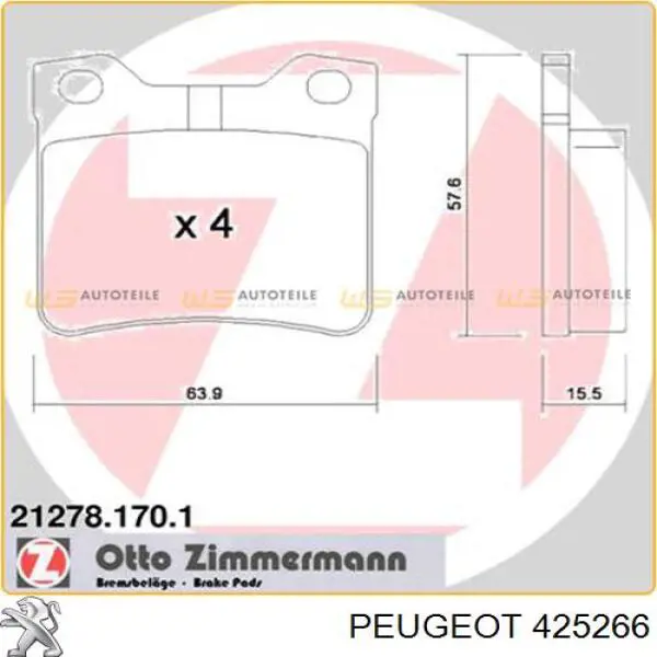 Колодки дисковые  Peugeot/Citroen 425266 цена, от 14.08 USD