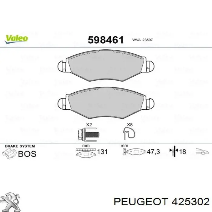 Передние тормозные колодки 425302 Peugeot/Citroen