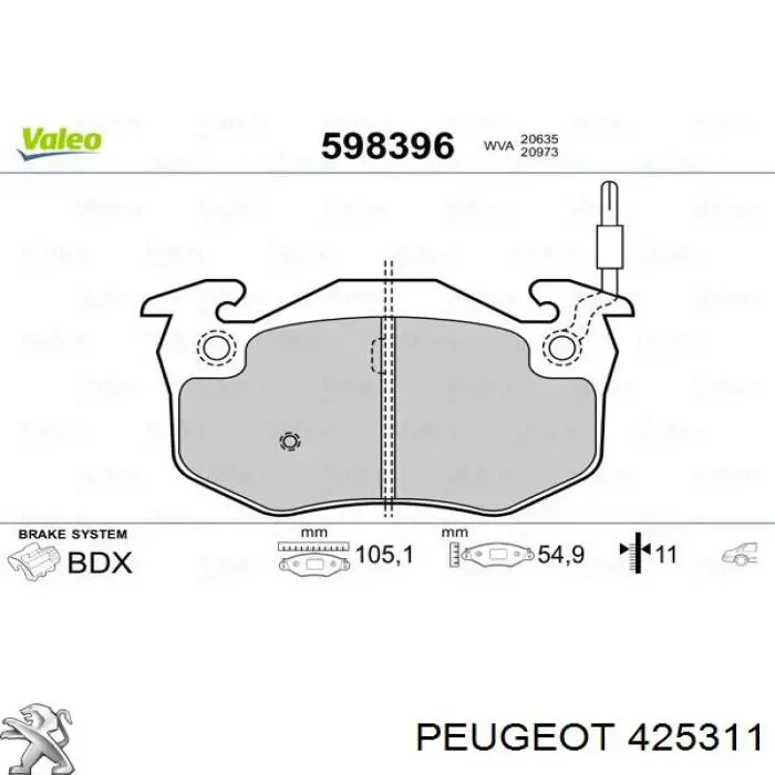 Колодки дисковые  Peugeot/Citroen 425311 цена, от 12.08 USD