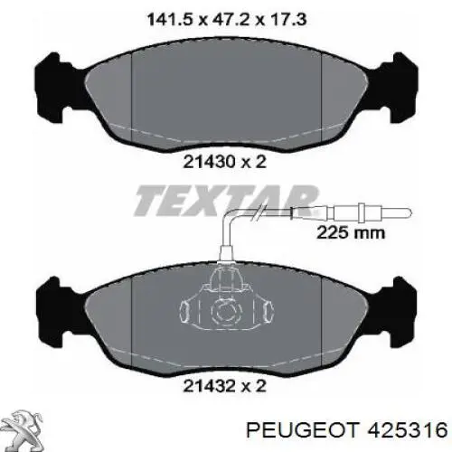 Передние тормозные колодки 425316 Peugeot/Citroen