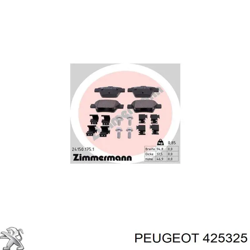 Купить 425325 Peugeot/Citroen Колодки тормозные задние, дисковые