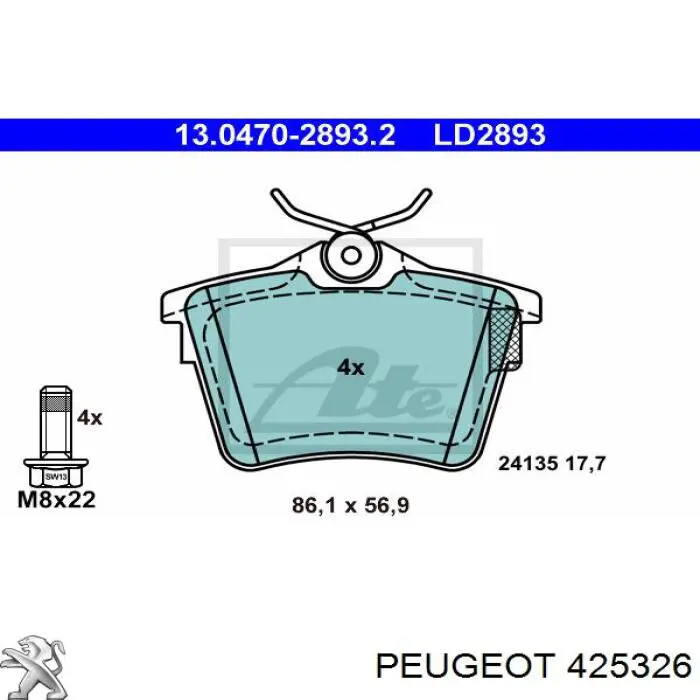 Колодки дисковые  Peugeot/Citroen 425326 цена, от 19.53 USD