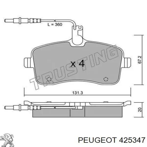 Передние тормозные колодки 425347 Peugeot/Citroen