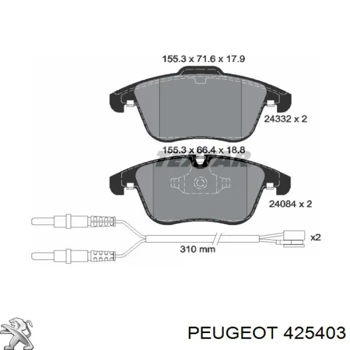 Тормозные колодки Peugeot/Citroen 425403