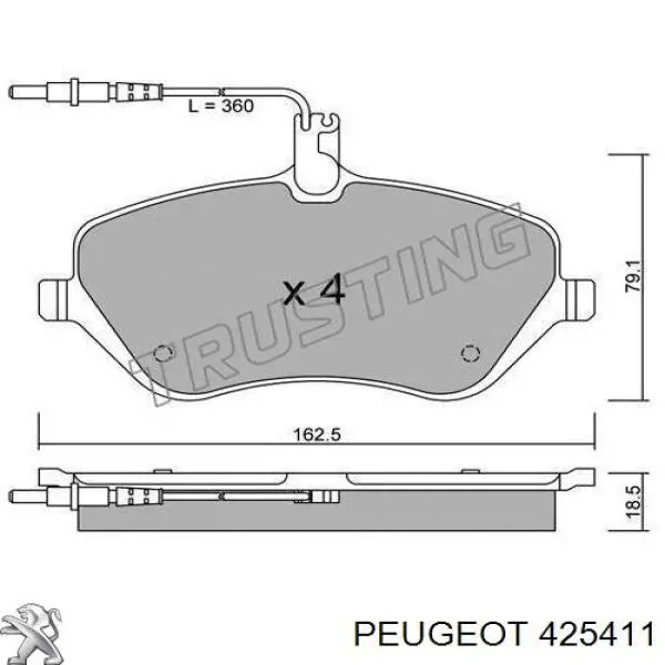 Передние тормозные колодки 425411 Peugeot/Citroen