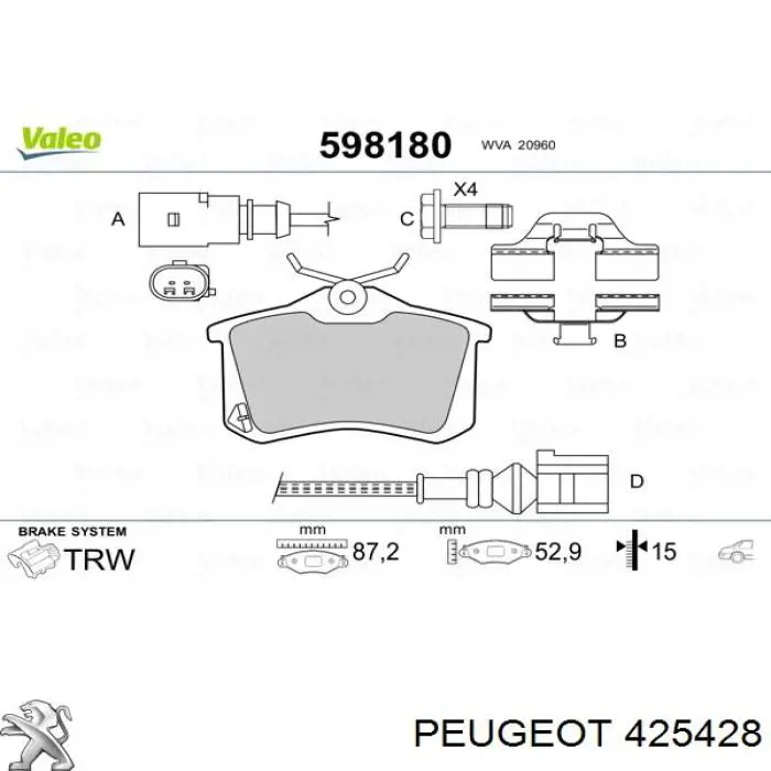 Купить 425428 Peugeot/Citroen Колодки тормозные задние, дисковые