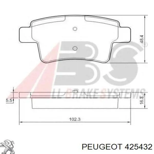 Задние тормозные колодки 425432 Peugeot/Citroen