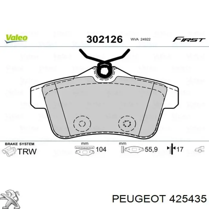 Колодки дисковые  Peugeot/Citroen 425435 цена, от 25.59 USD