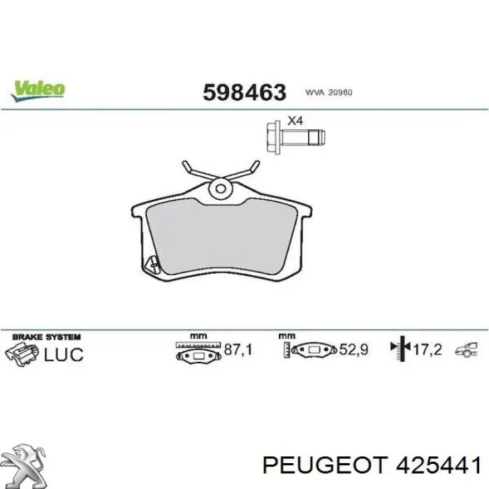 Купить 425441 Peugeot/Citroen Колодки тормозные задние, дисковые