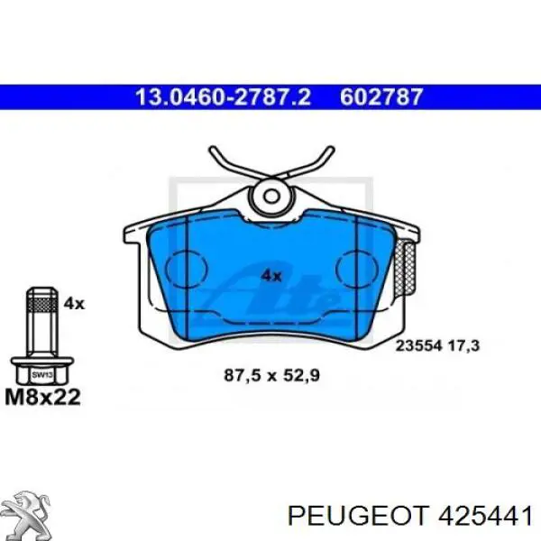 Задние дисковые колодки Peugeot/Citroen 425441