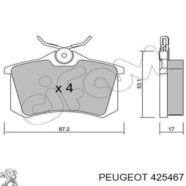 Задние тормозные колодки 425467 Peugeot/Citroen