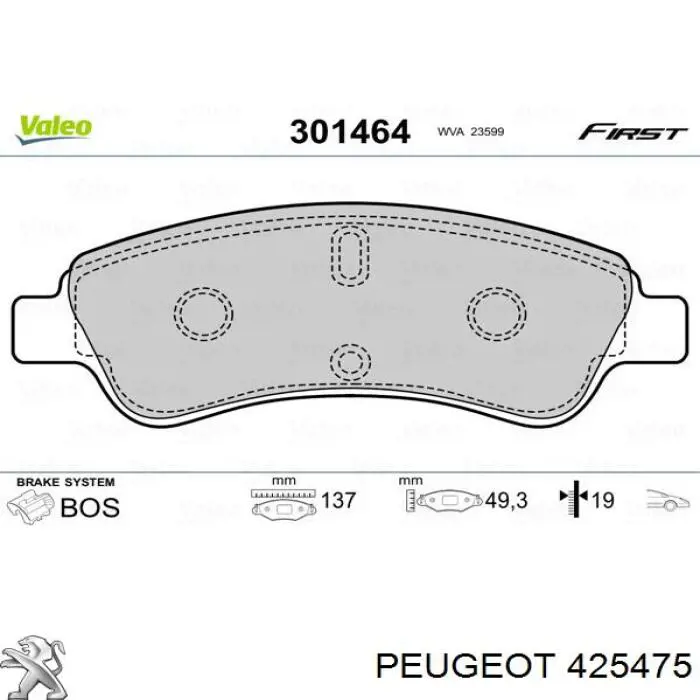 Sapatas do freio dianteiras de disco Peugeot/Citroen 425475 preço, a partir de 50,55 USD