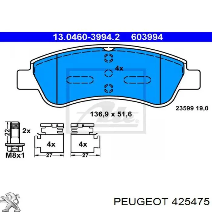 Compre 425475 Peugeot/Citroen Sapatas do freio dianteiras de disco