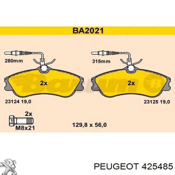 Тормозные колодки Peugeot/Citroen 425485