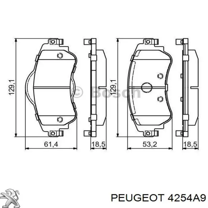 Передние тормозные колодки 4254A9 Peugeot/Citroen