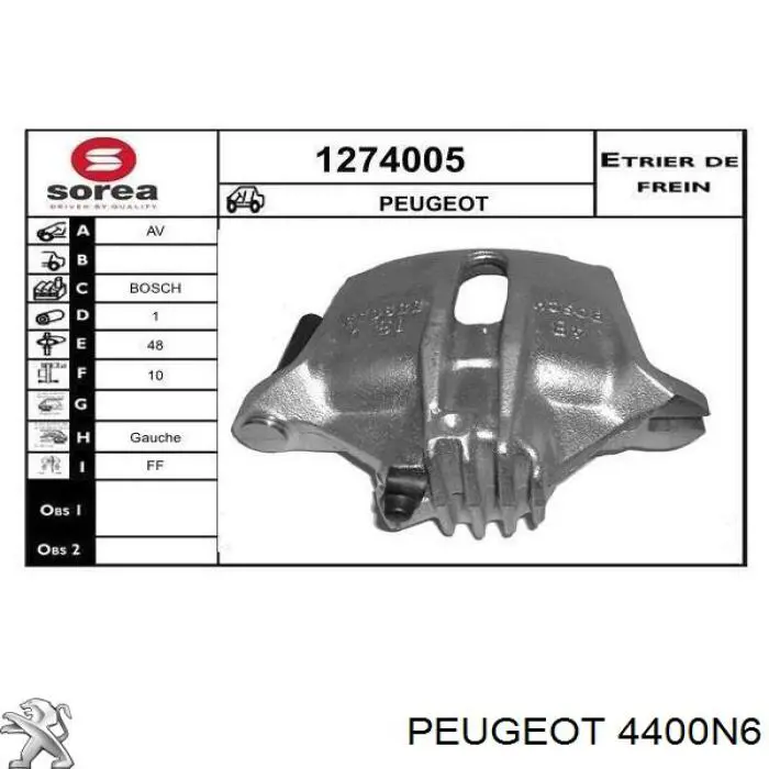 4400N6 Peugeot/Citroen Ремкомплект суппорта тормозного, переднего