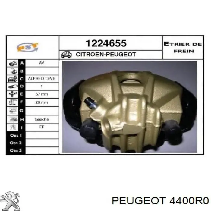 Суппорт тормозной передний левый 4400R0 Peugeot/Citroen