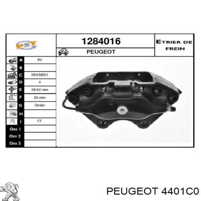 Суппорт тормозной передний левый 4401C0 Peugeot/Citroen