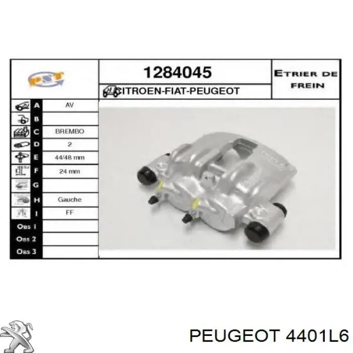 Суппорт тормозной передний левый 4401L6 Peugeot/Citroen