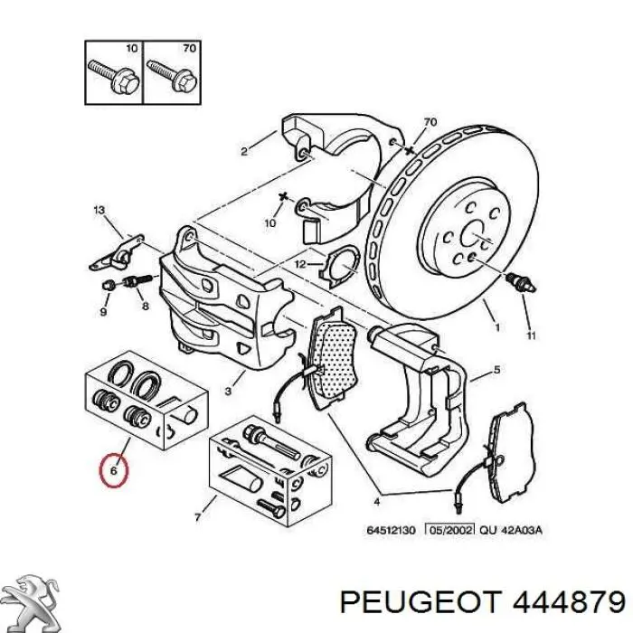 444879 Peugeot/Citroen ремкомплект суппорта тормозного переднего