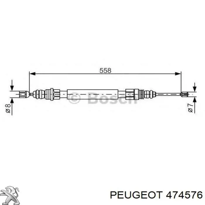 Cable de freno de mano trasero derecho 474576 Peugeot/Citroen